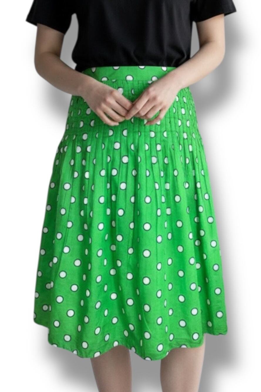J Crew Green Polka Dot Flowing Midi Skirt Petite Cotton A Line Retro Preppy - Picture 1 of 10